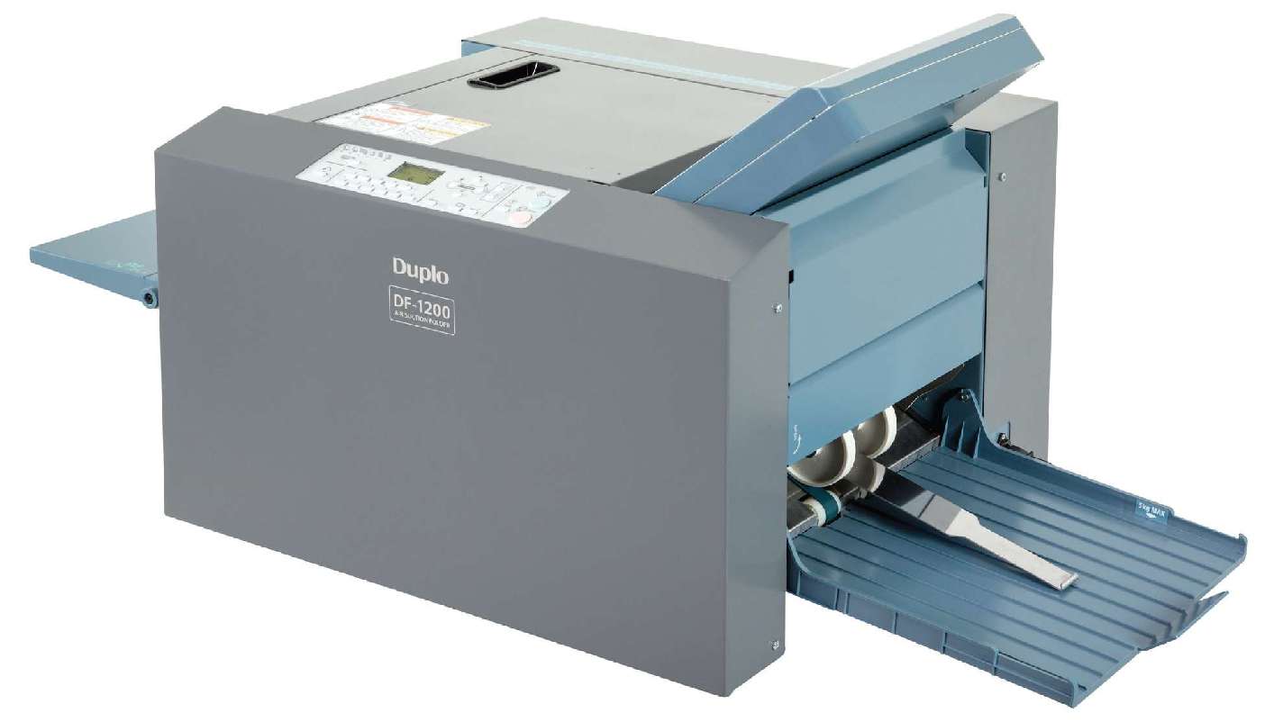 Falsemaskin - brettemaskin Duplo DF-1200 A3 Profesjonell Falsemaskin Brettemaskin for store volum papir og tyngre kontorbruk. Luftmating fals for Ekstreme falsekapasitet!